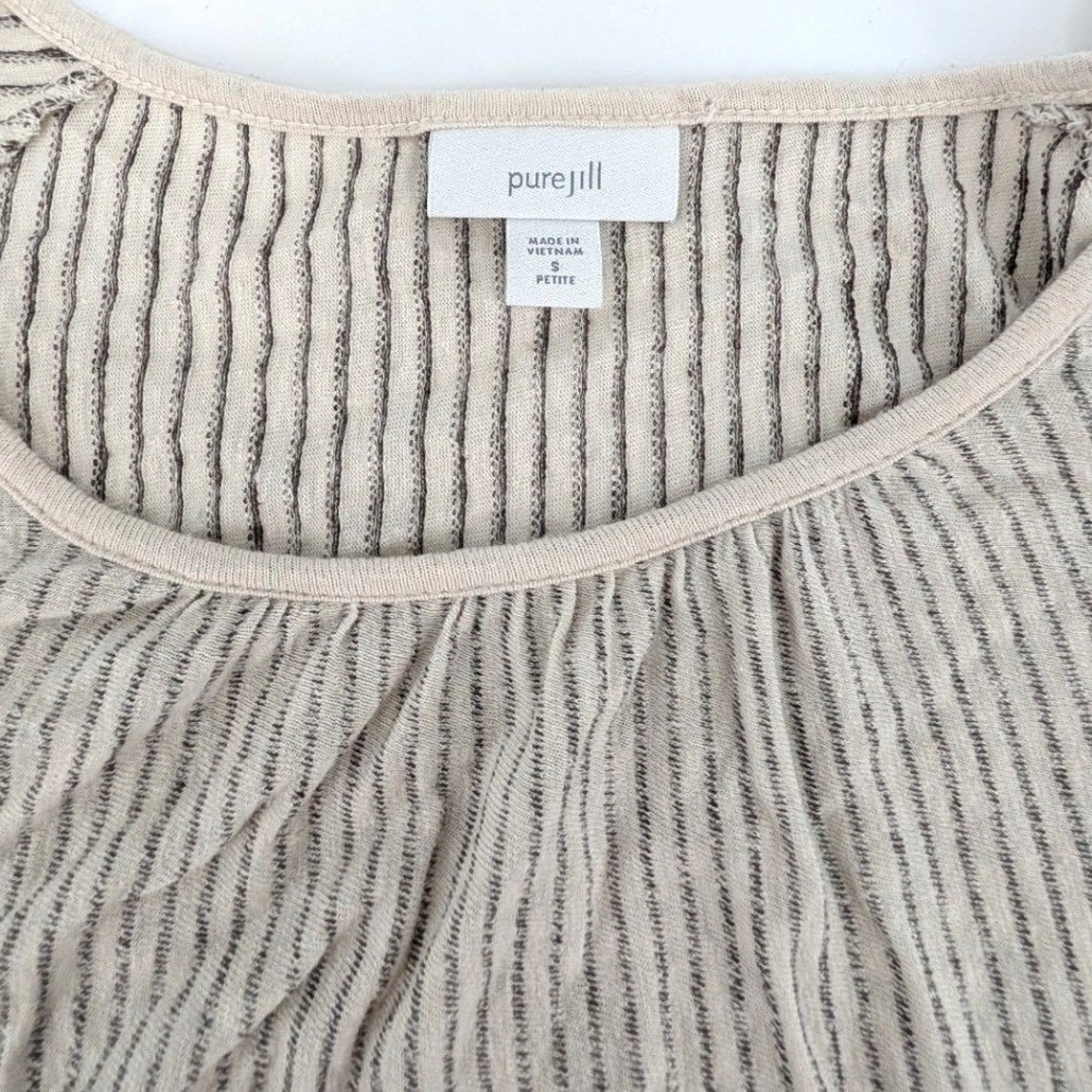 Pure Jill J. Jill Linen Blend Striped Knit Top Neutral Coastal Size S Petite - Picture 6 of 7